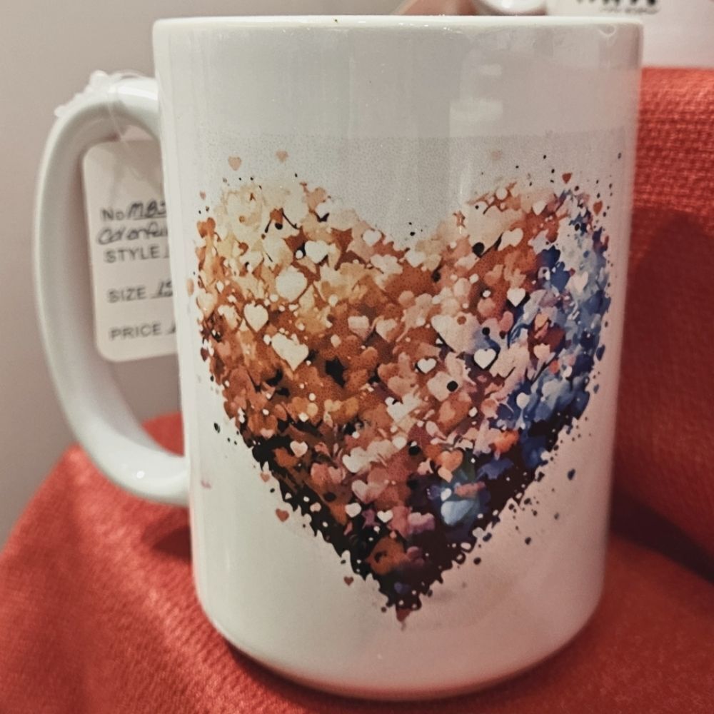 Multi colored heart coffee mug